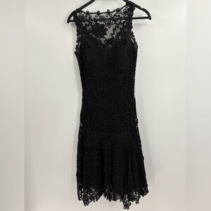 Cache Vintage Y2K Black Beaded Goth Witchy Flapper Mesh Flared Dress Size 2